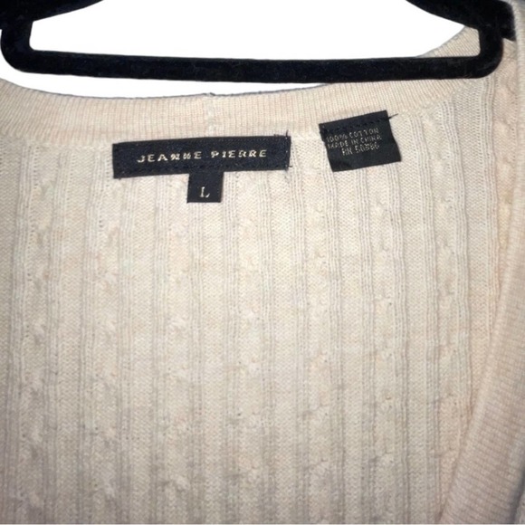 Jeanne Pierre Cream Argyle Cardigan XL | 100% Cotton V-Neck Sweater - Picture 3 of 5